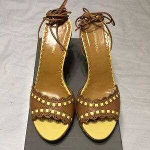 BCBGMaxAzria Brown and Yellow Leather Lace-Up Heels